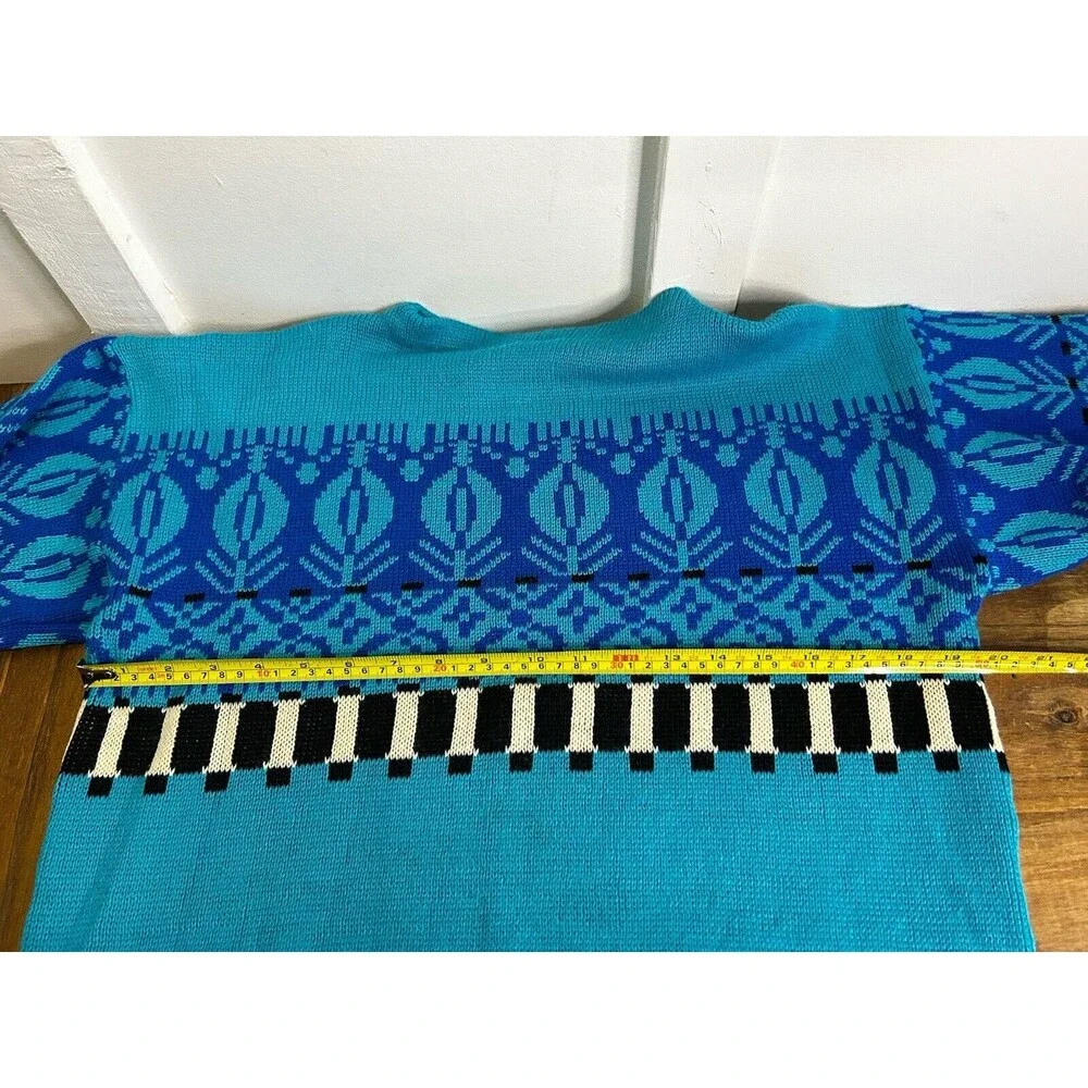 Vintage Color Block Blue And Black Knit Retro Sweater Womens Large